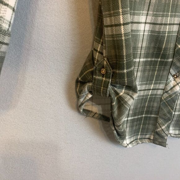 Eden & Olivia Green White Plaid Button Down Shirt Zip Pocket Top Small Womens - Picture 10 of 10